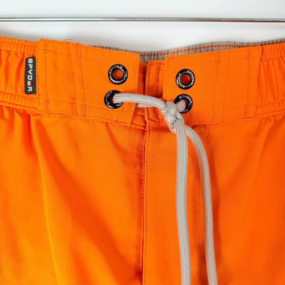 Spyder Boys Board XL Shorts Swim Sand Sun Trunks Orange Neon Print Tie Waist